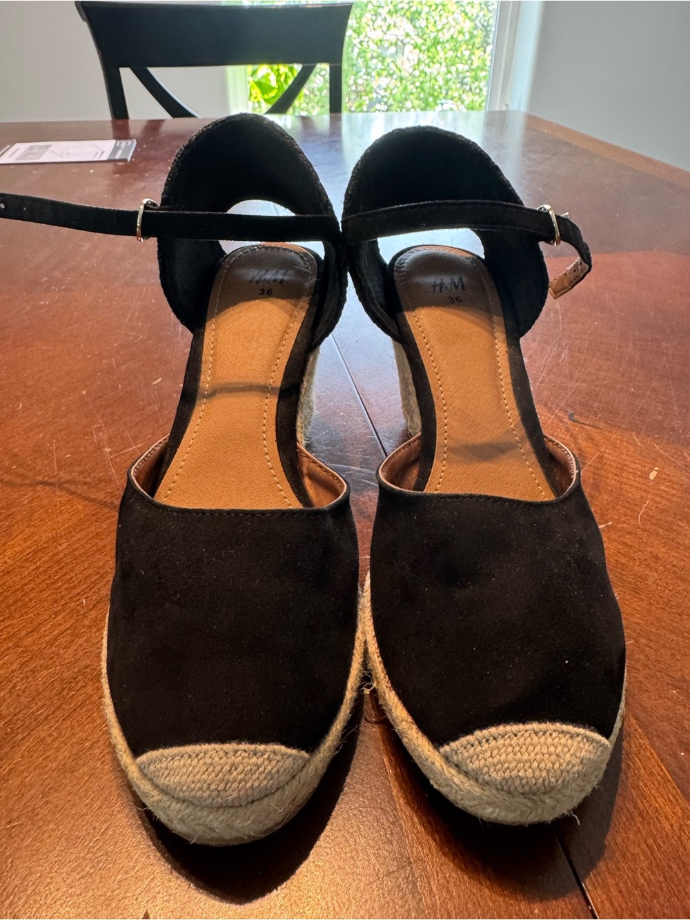 H&M Black Espadrille Ankle-Strap Wedges